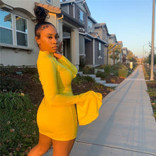 Load image into Gallery viewer, Sexy High Neck Flare Long Sleeve Nightclub Mini Dress for Women