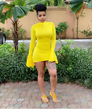 Load image into Gallery viewer, Sexy High Neck Flare Long Sleeve Nightclub Mini Dress for Women