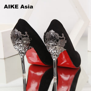 Sexy High Heels Shoes Woman Pumps Red Gold Silver High Heels Shoes Woman Ladies Wedding Party Shoes 2018 Fretwork