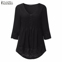 Load image into Gallery viewer, Elegant Lace Blouses Shirts Sexy V Neck Casual 3/4 Sleeve Asymmetrical Solid Tops