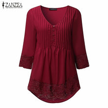 Load image into Gallery viewer, Elegant Lace Blouses Shirts Sexy V Neck Casual 3/4 Sleeve Asymmetrical Solid Tops