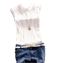 Load image into Gallery viewer, Ruffle Sleeveless O Neck Blouse Slim Fitted Shirts for Women