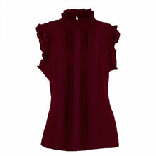 Load image into Gallery viewer, Ruffle Sleeveless O Neck Blouse Slim Fitted Shirts for Women