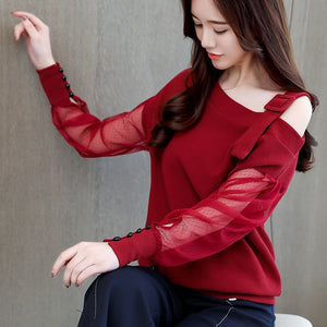 Autumn long sleeve shirt women fashion woman blouses 2019 sexy off shoulder top solid women blouse shirt clothing female 1224 40