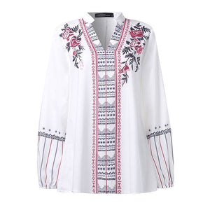 Fashion Printed Tops Women's Autumn Blouse Bohemian V Neck Long Sleeve Shirts Female Casual