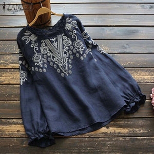 Fashion Printed Tops Women's Autumn Blouse Bohemian V Neck Long Sleeve Shirts Female Casual