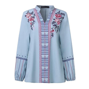 Fashion Printed Tops Women's Autumn Blouse Bohemian V Neck Long Sleeve Shirts Female Casual