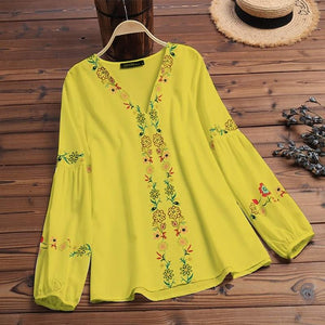 Fashion Printed Tops Women's Autumn Blouse Bohemian V Neck Long Sleeve Shirts Female Casual