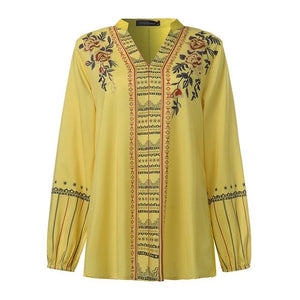 Fashion Printed Tops Women's Autumn Blouse Bohemian V Neck Long Sleeve Shirts Female Casual