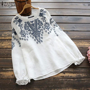 Fashion Printed Tops Women's Autumn Blouse Bohemian V Neck Long Sleeve Shirts Female Casual