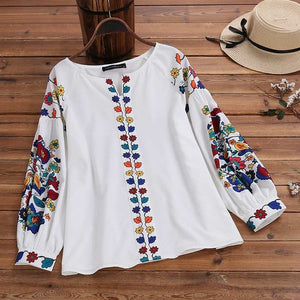 Fashion Printed Tops Women's Autumn Blouse Bohemian V Neck Long Sleeve Shirts Female Casual