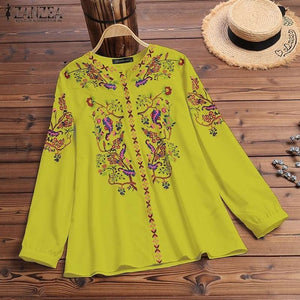 Fashion Printed Tops Women's Autumn Blouse Bohemian V Neck Long Sleeve Shirts Female Casual