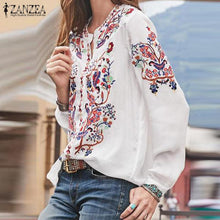 Load image into Gallery viewer, Fashion Printed Tops Women&#39;s Autumn Blouse Bohemian V Neck Long Sleeve Shirts Female Casual