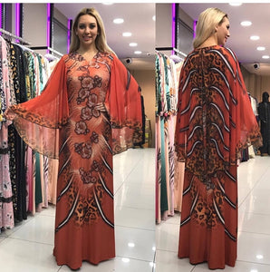 Elegant Fashion Style v-neck Printing Long Dress