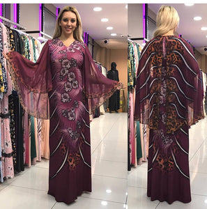 Elegant Fashion Style v-neck Printing Long Dress