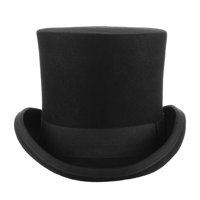 GEMVIE 17cm 100% Wool Felt Beaver High Top Hat Topper Derby Cylinder Hat For Women Men Mad Hatter Party Costume Magician Cap