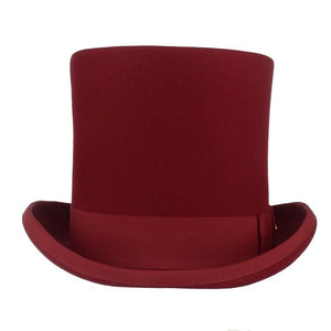 GEMVIE 17cm 100% Wool Felt Beaver High Top Hat Topper Derby Cylinder Hat For Women Men Mad Hatter Party Costume Magician Cap