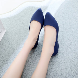 Spring Summer Women Pointed Toe Pumps Mid Heels Slip On Wedge Shoes