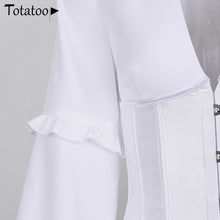 Load image into Gallery viewer, Totatoop Sexy Backless Lace Up Bandage Blouse Shirts Women 2020 V Neck Ruffles Lantern Sleeve Chiffon Corset Tops Party Tops