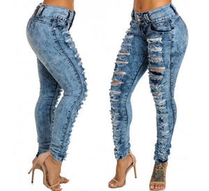 Women High Waist Skinny Slim Sexy Ripped Hole Denim Jeans