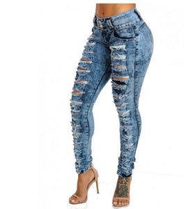 Women High Waist Skinny Slim Sexy Ripped Hole Denim Jeans