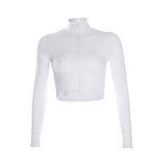 Load image into Gallery viewer, Women Turtleneck Middle Zipper Knitted Ribbed Elastic White Girl Long Sleeve Stretch Crop Tops