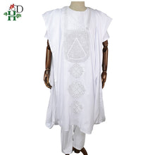 Load image into Gallery viewer, Men Dashiki 3 PCS Set short sleeve t-shirt pant white dress embroidered pattern with stones