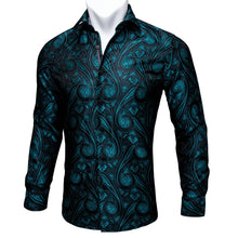 Load image into Gallery viewer, Teal Paisley Floral Silk Shirts Men Autumn Long Sleeve Casual Flower Shirts Designer Fit Dress Shirt