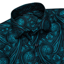 Load image into Gallery viewer, Teal Paisley Floral Silk Shirts Men Autumn Long Sleeve Casual Flower Shirts Designer Fit Dress Shirt