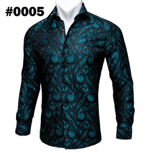 Load image into Gallery viewer, Teal Paisley Floral Silk Shirts Men Autumn Long Sleeve Casual Flower Shirts Designer Fit Dress Shirt