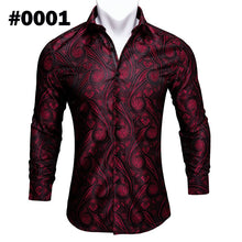 Load image into Gallery viewer, Teal Paisley Floral Silk Shirts Men Autumn Long Sleeve Casual Flower Shirts Designer Fit Dress Shirt