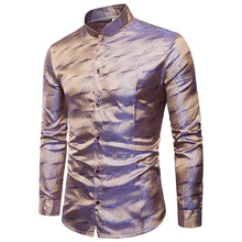 Load image into Gallery viewer, Purple Camouflage Shirt Men Smooth Silk Cotton Dress Shirts Slim Fit Long Sleeve