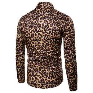 Men's Trend Nightclub Leopard Print Shirt High Quality Long Sleeve Shirt Male Social Casual Party Shirt