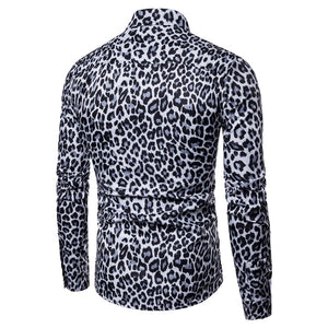 Men's Trend Nightclub Leopard Print Shirt High Quality Long Sleeve Shirt Male Social Casual Party Shirt