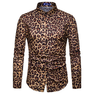 Men's Trend Nightclub Leopard Print Shirt High Quality Long Sleeve Shirt Male Social Casual Party Shirt