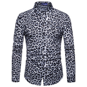 Men's Trend Nightclub Leopard Print Shirt High Quality Long Sleeve Shirt Male Social Casual Party Shirt