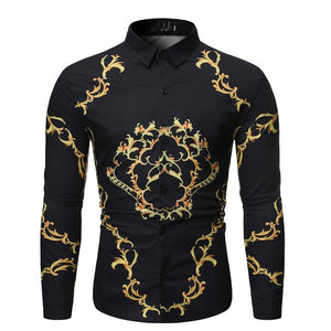 Men Fashion Casual Luxury Royal Court Long Sleeve Printed Shirts Men Dress