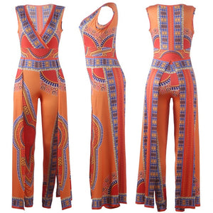 Dashiki Print Ankara Jumpsuit Plus Size Ethnic Sleeveless African Dresses for Women