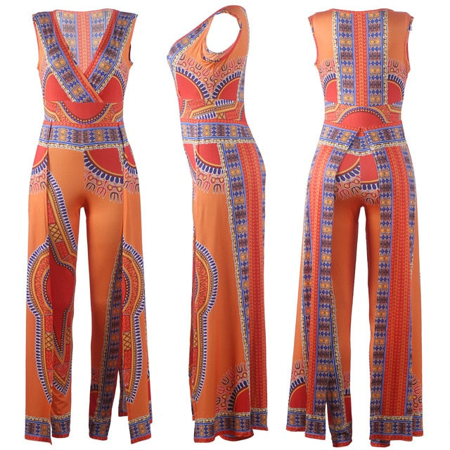 Dashiki Print Ankara Jumpsuit Plus Size Ethnic Sleeveless African Dresses for Women