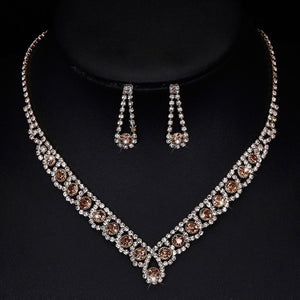 Women Crystal Bridal Jewelry Sets Fashion Rhinestone Choker Necklace Earrings African Wedding Jewelry Sets