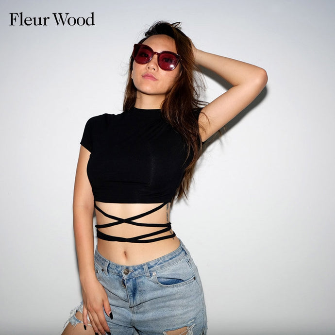 Women Bandage Navel Short Sleeve Sexy Top T Shirt Women Tops