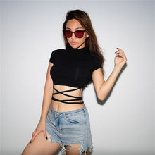 Load image into Gallery viewer, Women Bandage Navel Short Sleeve Sexy Top T Shirt Women Tops