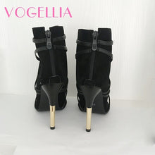 Load image into Gallery viewer, New Fashion Woman Faux Suede Pumps Sexy Open Toe Ankle Boots Slip On Deep V Cut High Heel Lady Autumn Shoes