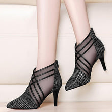 Load image into Gallery viewer, Fashion Mesh  Lace Crossed Stripe Women Ladies Casual Pointed Toe High Stilettos Heels Pumps Feminine Mujer Sandals Shoes fgb67