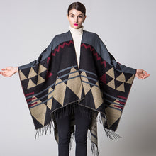 Load image into Gallery viewer, Women Bohemia tassel Europe and America lengthened thickened cashmere autumn and winter national wind travel split shawl cape