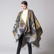 Load image into Gallery viewer, Women Bohemia tassel Europe and America lengthened thickened cashmere autumn and winter national wind travel split shawl cape