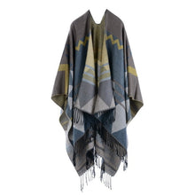 Load image into Gallery viewer, Women Bohemia tassel Europe and America lengthened thickened cashmere autumn and winter national wind travel split shawl cape