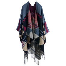 Load image into Gallery viewer, Women Bohemia tassel Europe and America lengthened thickened cashmere autumn and winter national wind travel split shawl cape