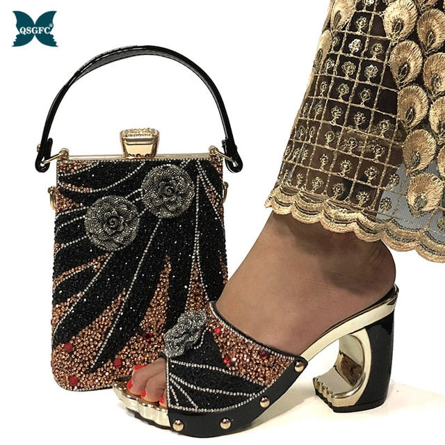 Women Italian design Silver Color Lady Shoes and Hand Bag Set