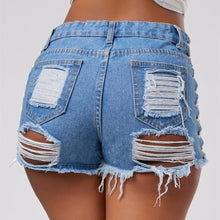 Load image into Gallery viewer, Women Denim Shorts Ripped Short Jeans Tassel Lace Up